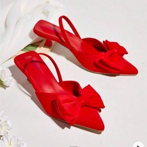 Shein red kitten bow knot heels